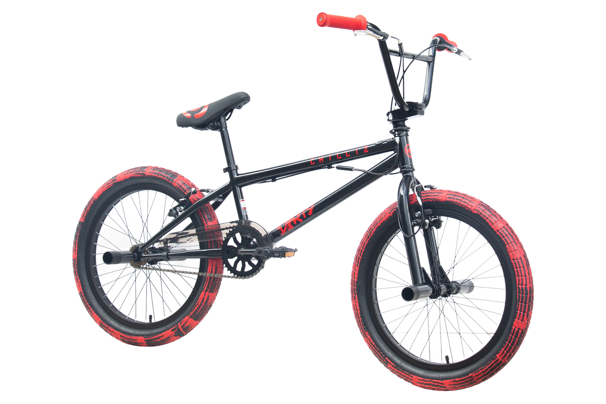 BMX自転車 アルミフレーム レッド/ブラック CHILLIZ BMX Freestyle 20 inch XB.02 black-red kids adults V-brake