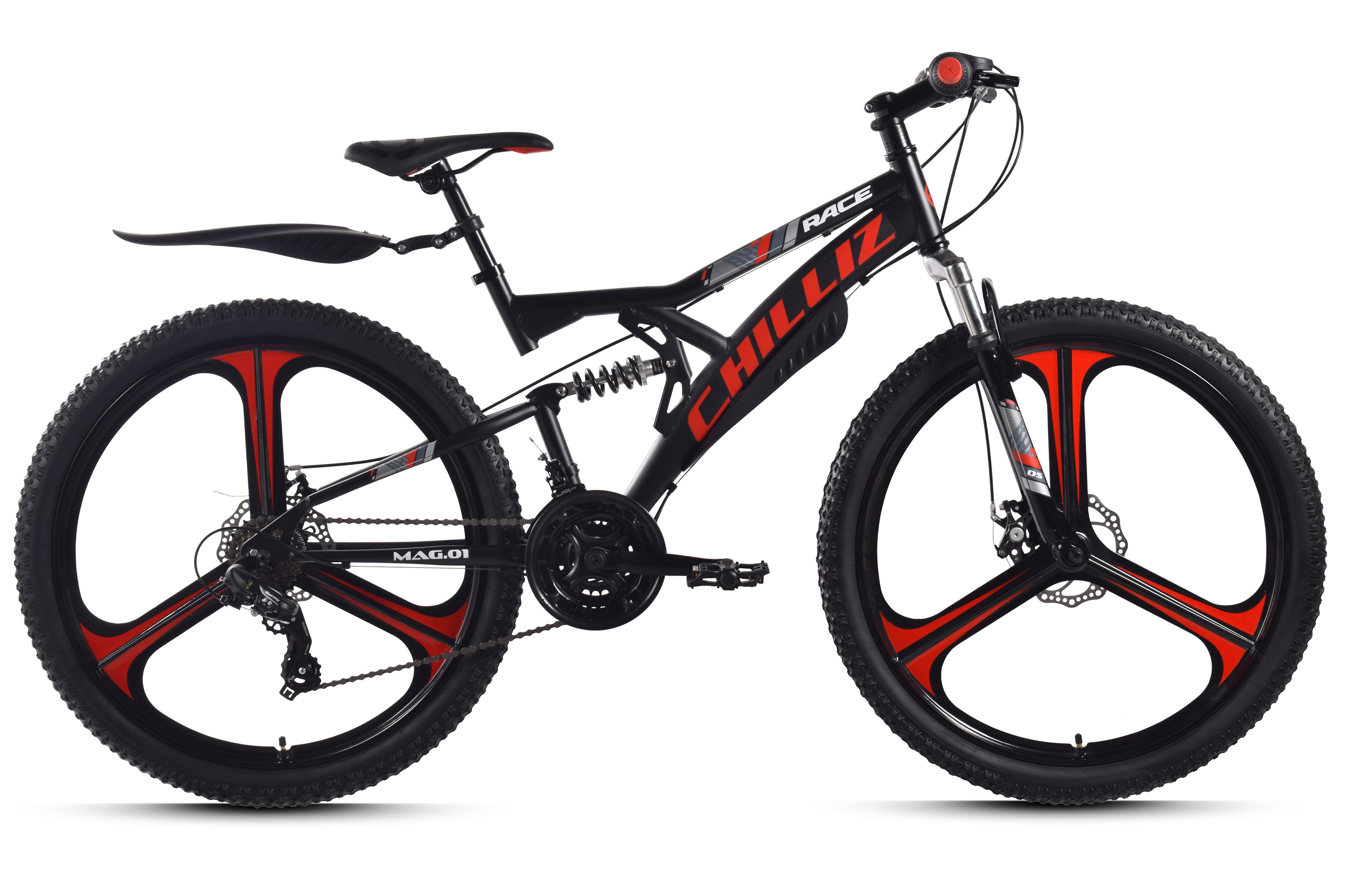 CHILLIZ Mountainbike Fully 26 Zoll MAG.01 schwarz-rot Rahmenh&ouml;he 42 cm 21 G&auml;nge Mag wheel mech. Scheibenbremse – Bild 1