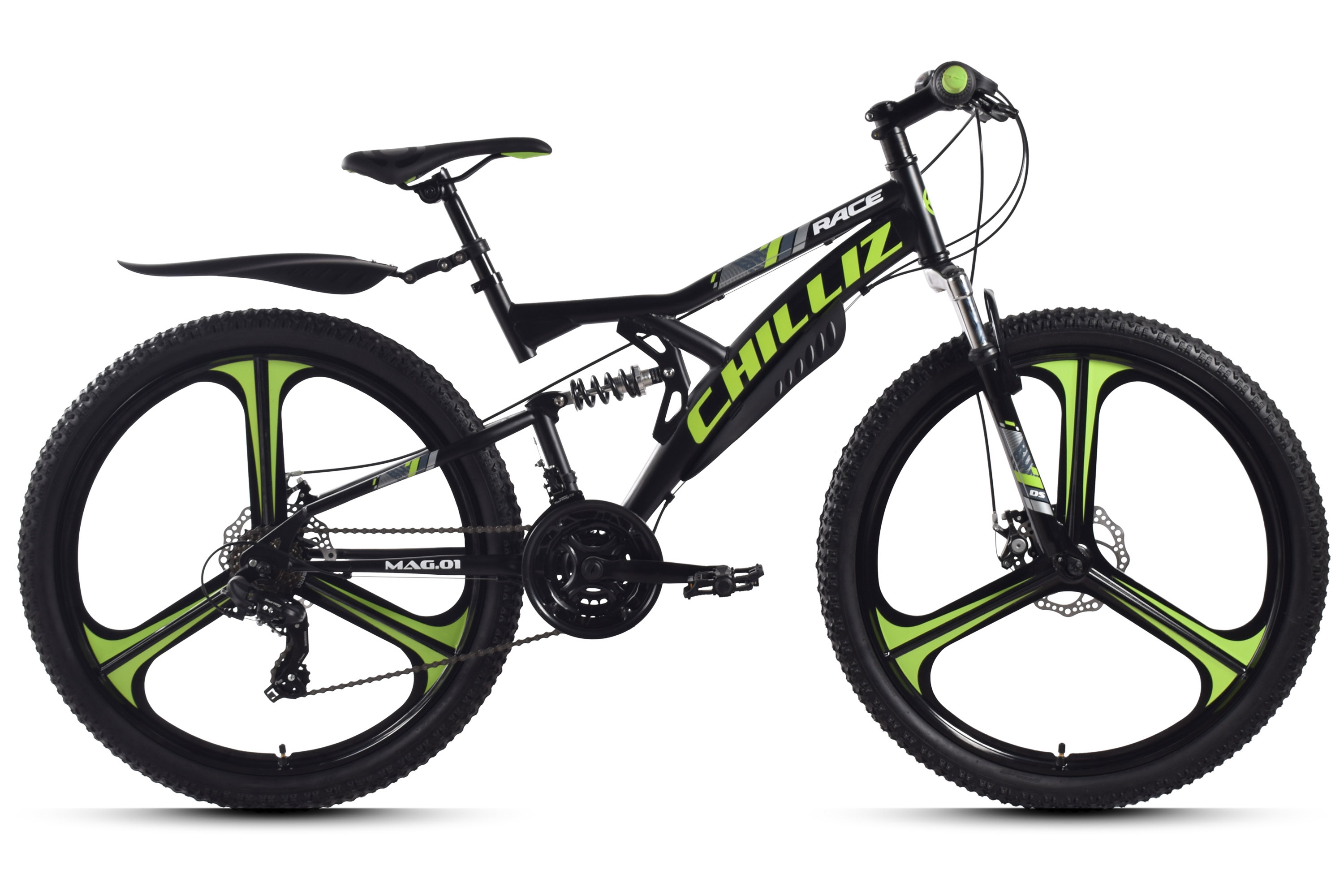 CHILLIZ mountain bike fully 26 inch MAG.01 black-green frame height 42 cm 21 gears mag wheel mechanical disc brake – Bild 1