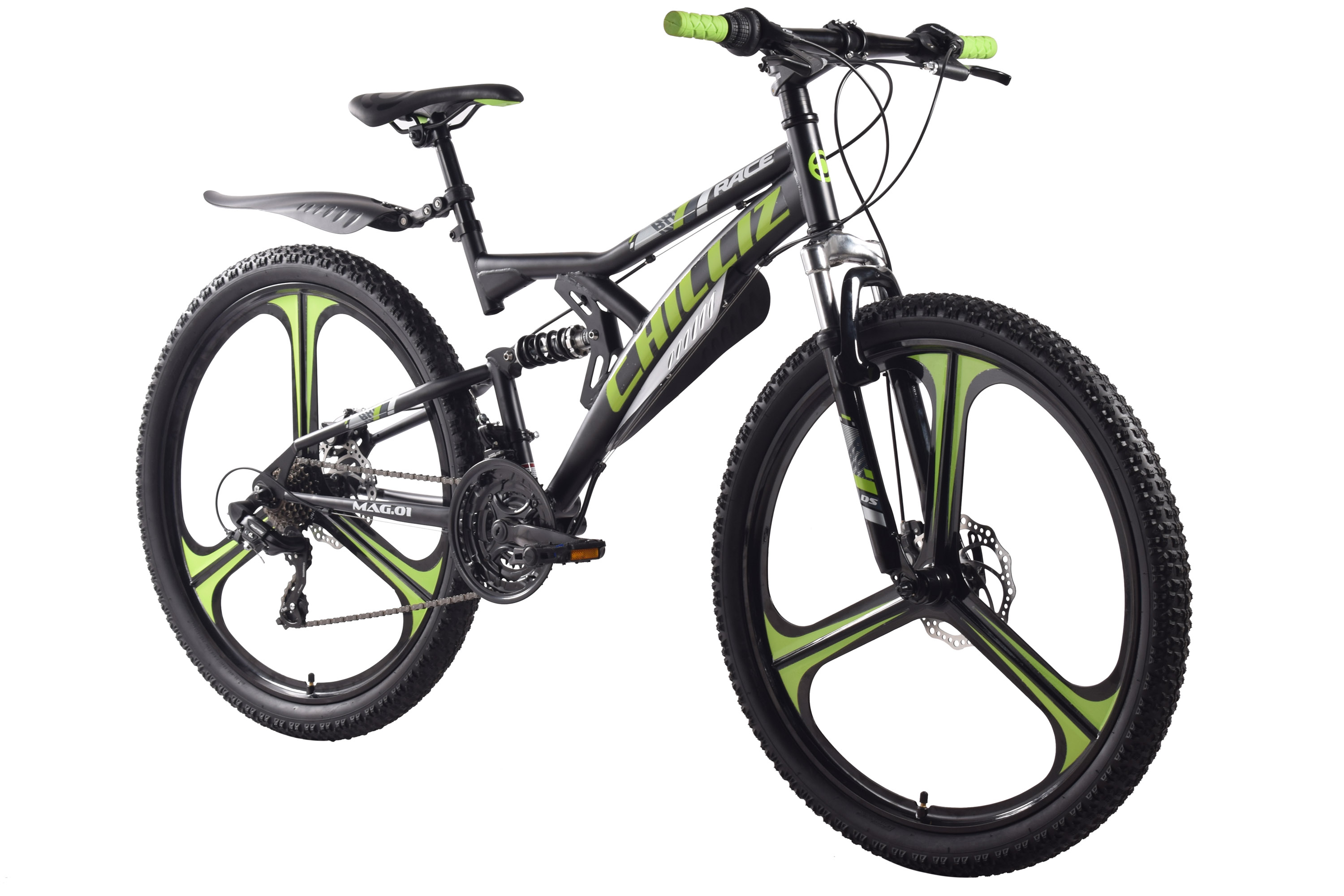 CHILLIZ mountain bike fully 26 inch MAG.01 black-green frame height 42 cm 21 gears mag wheel mechanical disc brake – Bild 2
