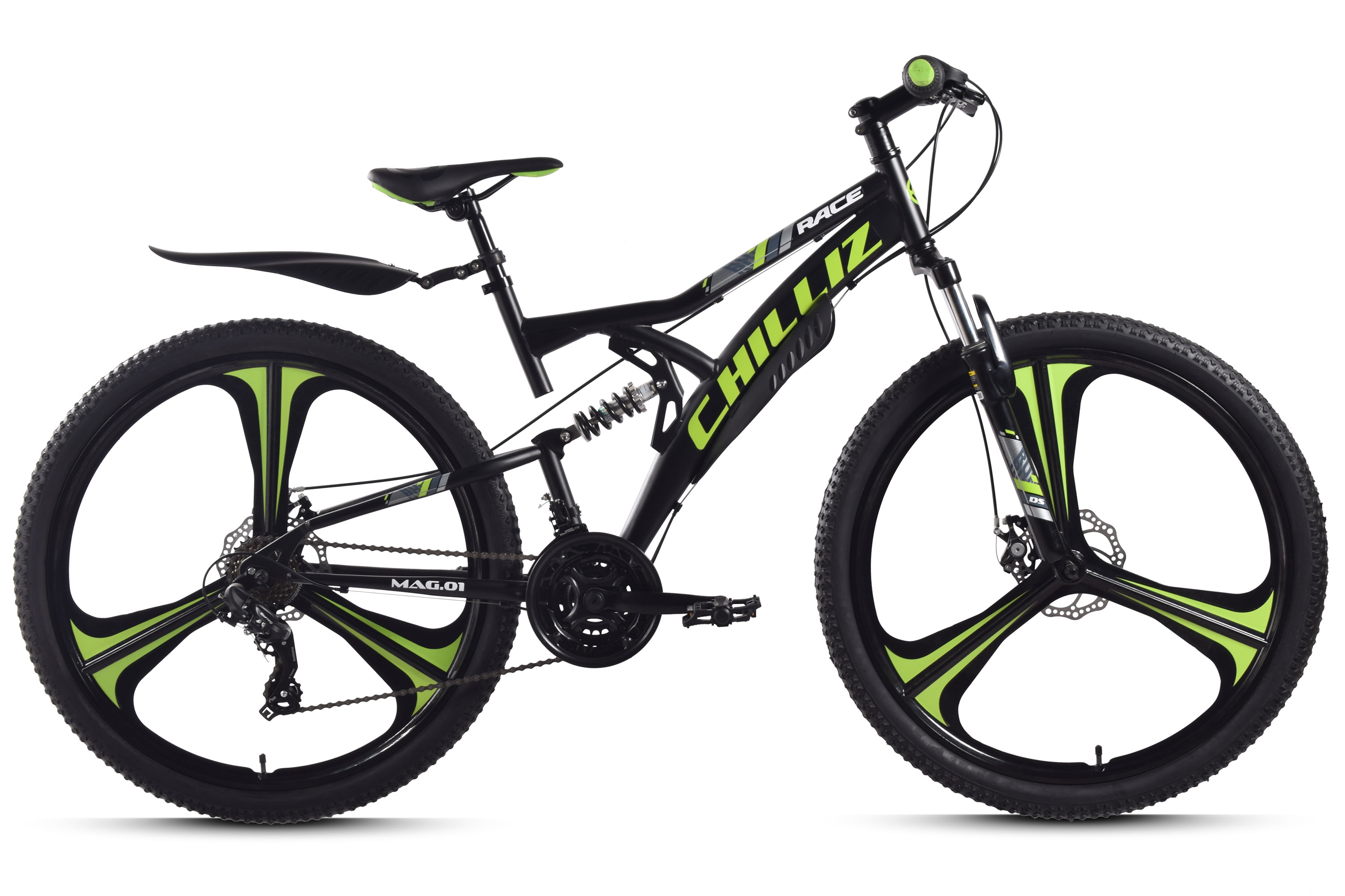 CHILLIZ mountain bike fully 27.5 inch MAG.01 black-green frame height 46 cm 21 gears mag wheel mechanical disc brake – Bild 1