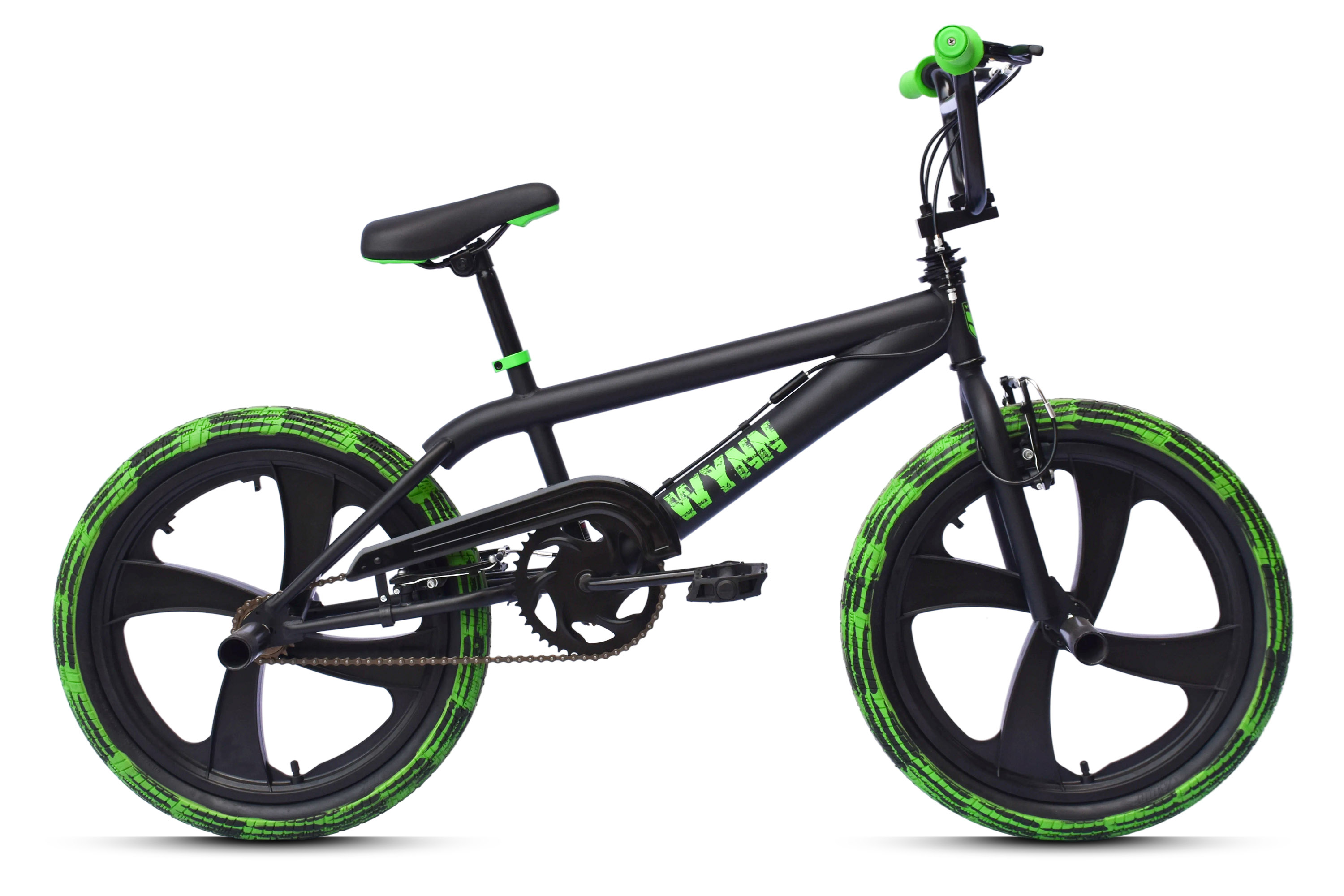 WYNN BMX Freestyle 20 inch XX1.2 black green frame size 28 cm muddy freestyle tires mag wheels V brake – Bild 1