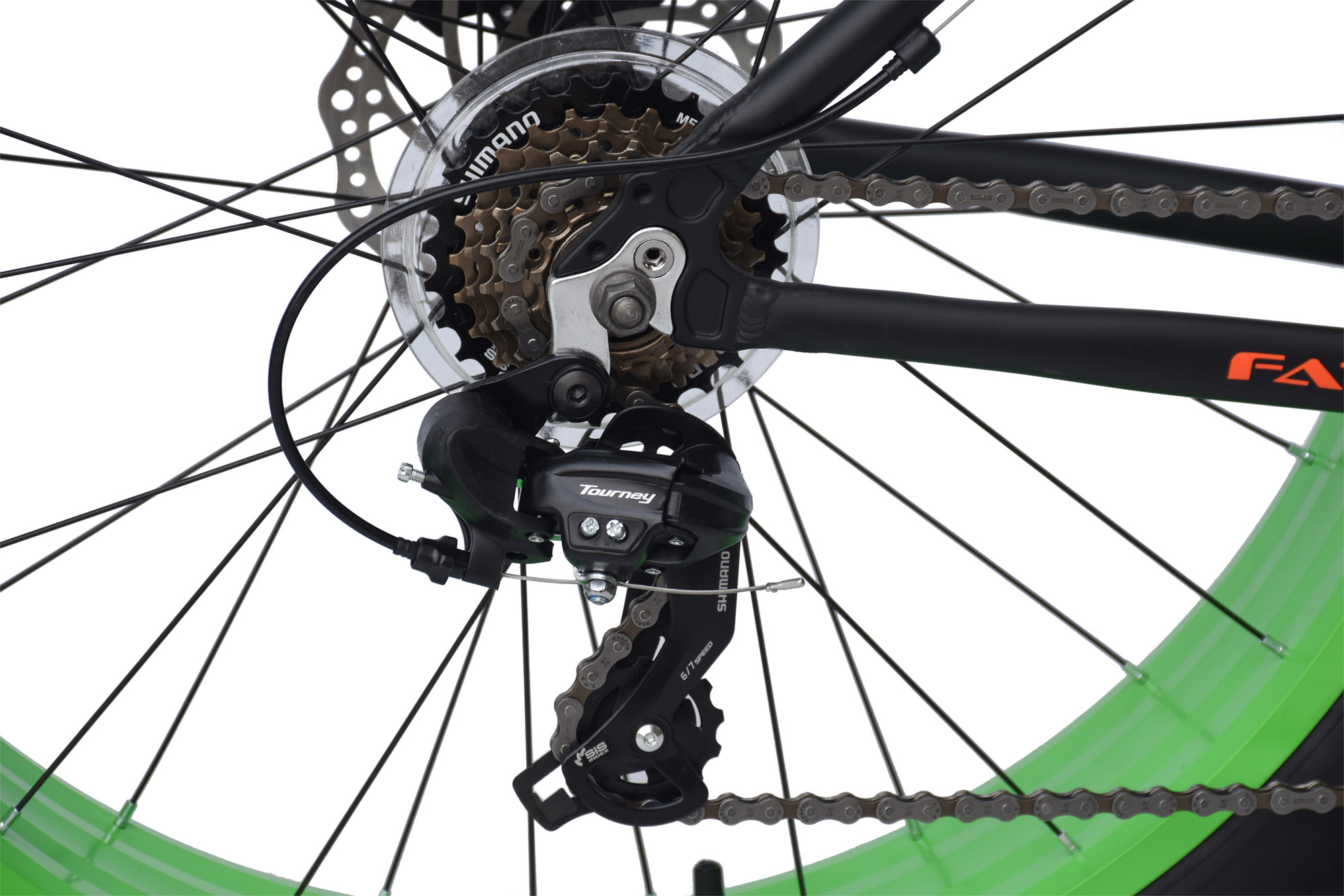 WYNN Fatbike 26 Zoll FAT2.0 schwarz-gr&uuml;n-orange Rahmenh&ouml;he 46 cm 7 G&auml;nge mech. Scheibenbremse – Bild 5